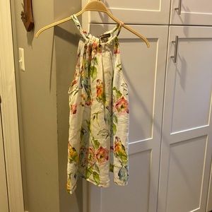 Women’s Tommy Bahama Linen Top Large, White with flowers, parrot, Like New!